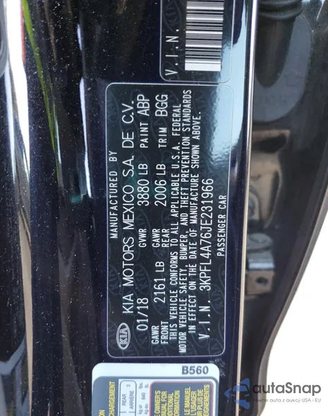 2018 Kia Forte Lx from USA, damaged, VIN 3KPFL4A76JE231966